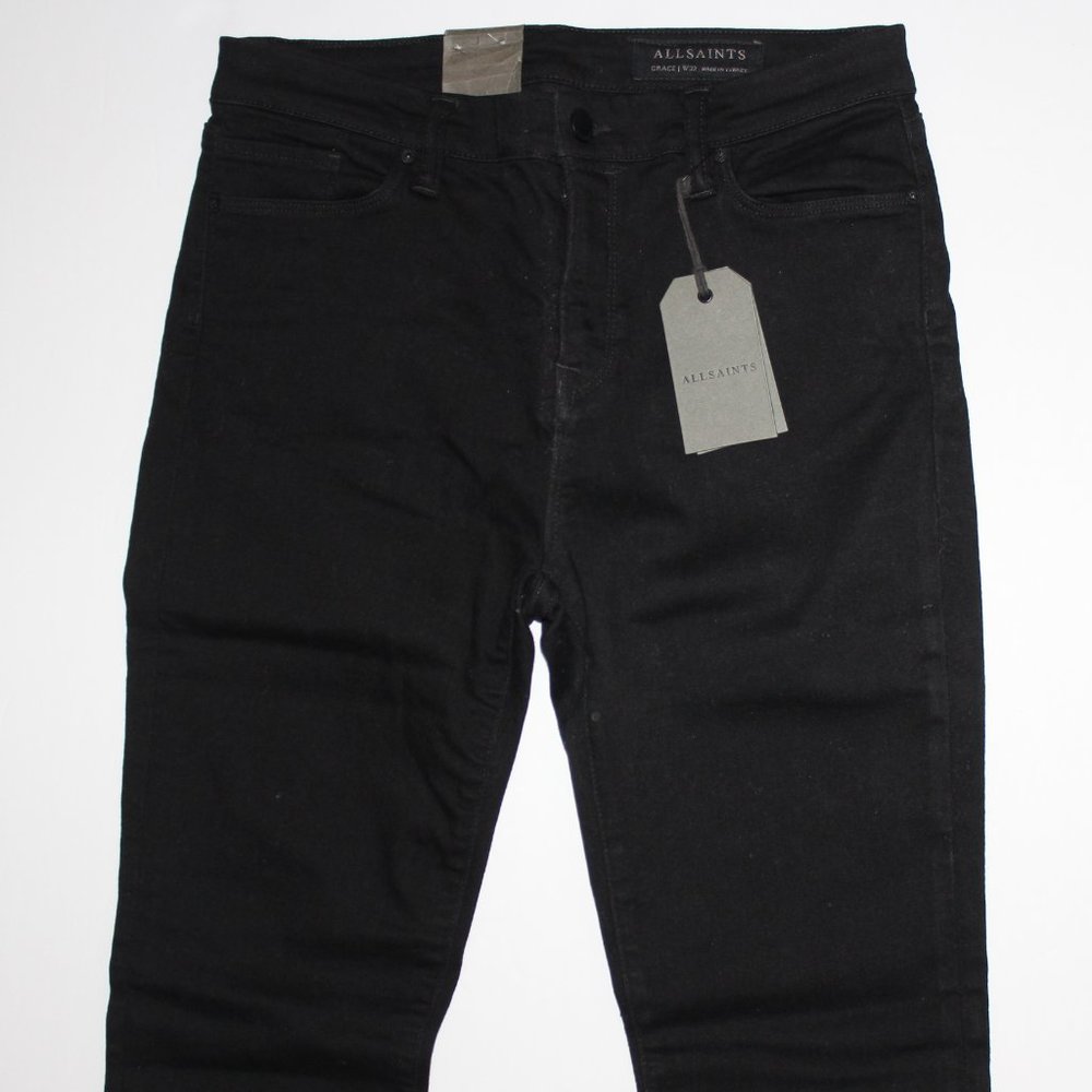 ALL SAINTS GRACE JET BLACK SKINNY JEANS SZ 32 (RUNS SMALL)